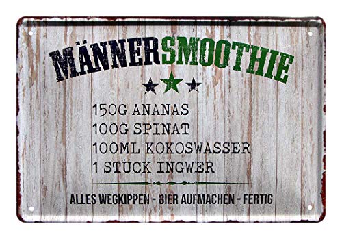 Blechschild Männersmoothie - lustiges Retro Deko Schild - witziges Bier Metallschild - Dekoration Bar Partyraum Partykeller Stammtisch Kneipe Kellerbar Biergarten - Geschenk für Biertrinker - 30x20cm von helges-shop