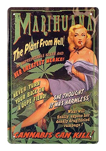 Blechschild Marihuana The Plant from Hell - Retro Deko Vintage Schild - Metallschild Dekoration Cannabis Weed Joint - 30er Jahre Propaganda Motiv - 20x30cm von helges-shop