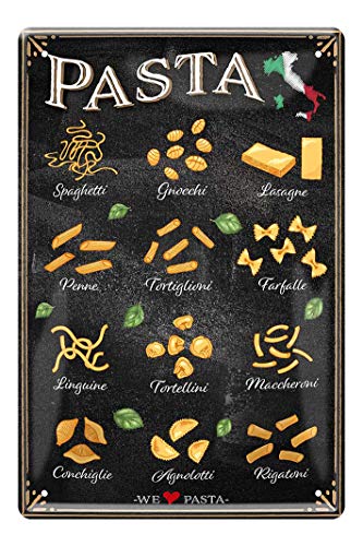 Blechschild Pasta Italia - Vintage Retro Deko Schild - Metallschild für Pasta Genießer - Dekoration Pizzeria Restaurant - Wanddeko aus Metall - Küchen Deko - Geschenk für Nudel Liebhaber - 20x30cm von helges-shop