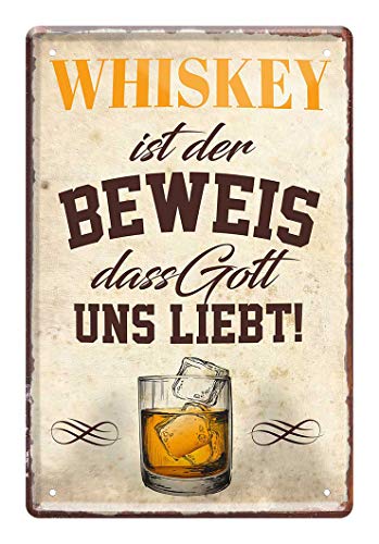 Blechschild Whiskey ist der Beweis - Retro Deko Schild - Metallschild Whiskey Genießer - Geschenk Whisky Set - schottischer, amerikanischer, irischer Whisky - Dekoration Theke Kneipe Küche - 20x30cm von helges-shop