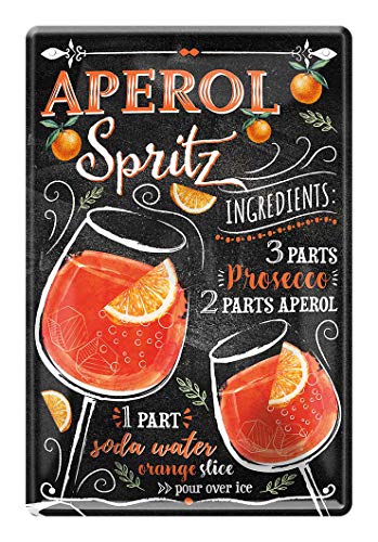 Blechschild Zutaten Rezept Aperol Spritz - Retro Deko Schild - Metallschild Aperitif Prosecco Getränk Drink - Dekoration Küche Beach Bar Pub Partyraum - Geschenk Anleitung Cocktails Mixen - 20x30cm von helges-shop