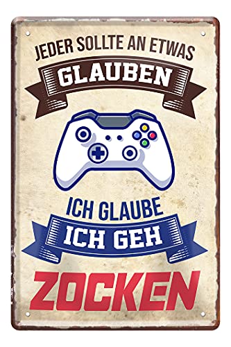 Blechschild für Zocker - Metallschild mit witzigen Spruch für Computer PC Konsolen Spieler Spielerinnen - lustiges Retro Deko Schild für Game Room - Geschenkidee für Gamer und Daddler - 20x30cm von helges-shop