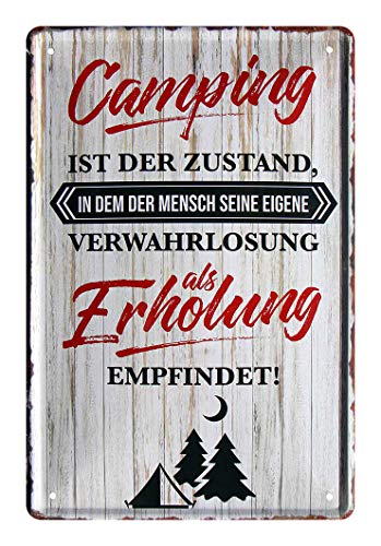 Blechschild witziger Spruch für Camping Enthusiasten - Retro Deko Schild - Dekoration Caravan Wohnmobil Wohnwagen Reisemobil Outdoor Zelten Camping Begeisterte - Metallschild Campingplatz - 20x30cm von helges-shop