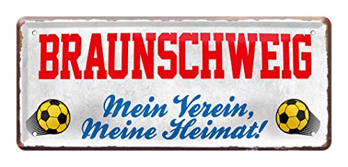 Braunschweig Fan Blechschild - Retro Deko Fußball Schild - Fanartikel für Wohnzimmer Kinderzimmer Werkstatt - schöne Geschenkidee für große und kleine Braunschweiger Fussball Fans - 28x12cm von helges-shop