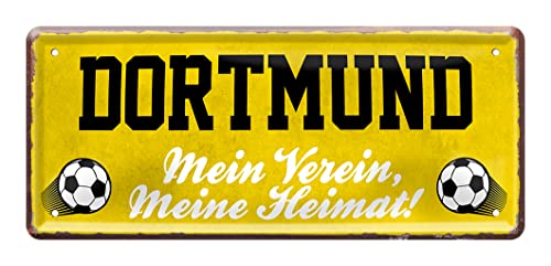 Dortmund Fan Blechschild - Retro Fußball Schild - Deko Fanartikel für Wohnzimmer Kinderzimmer Werkstatt - schöne Geschenkidee für große und kleine Dortmunder Fussball Fans - 28x12cm von helges-shop