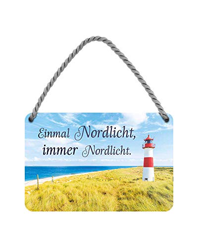 Einmal Nordlicht Immer Nordlicht Deko Hängeschild - Metallschild mit Kordel und Saugnapf - Maritime Dekoration Badezimmer Garten Balkon Terrasse Haustür Eingang - Geschenkidee Souvenir - 18x12cm von helges-shop