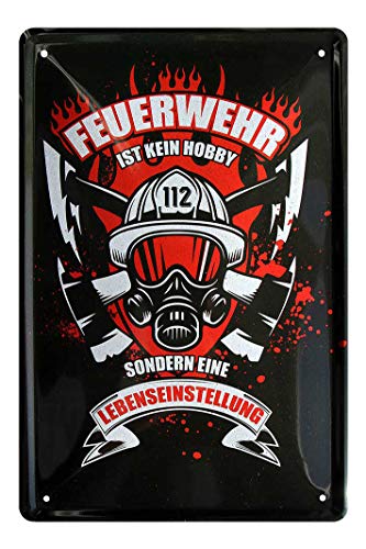 Feuerwehr ist eine Lebenseinstellung Blechschild - Retro Deko Metallschild - Feuerwehr Geschenke Idee für Männer Freiwillige Feuerwehrmann Feuerwehrfrau - Wanddeko mit Feuerwehr Spruch Zitat - 20x30cm von helges-shop