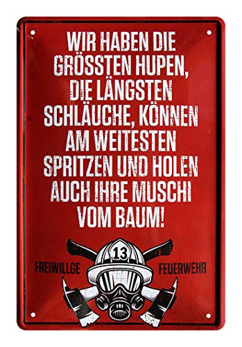 Feuerwehr wir haben Blechschild - Retro Deko Metallschild - lustige Feuerwehr Geschenke Idee für Männer Freiwillige Feuerwehrmann Feuerwehrfrau - witzige Wanddeko mit Feuerwehr Spruch Zitat - 20x30cm von helges-shop