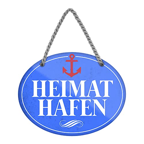 Heimathafen Schild - Retro Deko Hängeschild mit Kordel und Saugnapf - Dekoidee Eingang Haustür Flur Boot Balkon Terrasse - 18 cm x 12 cm von helges-shop