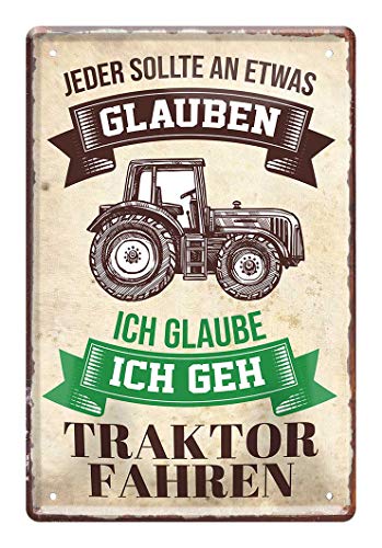 Ich geh Traktor fahren - Retro Deko Blechschild - Metallschild für Schlepper, Bulldog, Trecker, Landmaschinen, Zugmaschinen, Ackergerät, Trekker Fans - Traktor Sammler Schrauber Besitzer - 20x30cm von helges-shop