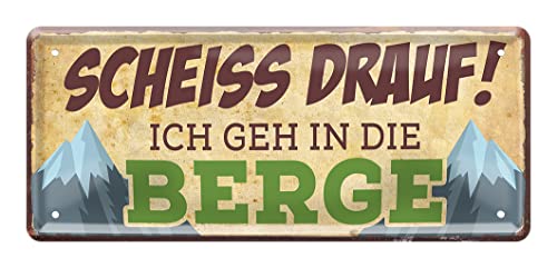 Ich geh in die Berge Schild - Retro Deko Metallschild - lustiges Blechschild Geschenk für Wanderer Bergsteiger Climber Kletterer Berg Alpen Urlauber - 28x12cm von helges-shop