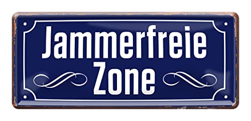 Jammerfreie Zone Schild in Straßenschilder Form - lustiges Deko Blechschild - witziges Hinweisschild Verbotsschild Warnschild - Dekoration für Büro Arbeitsplatz Firma Betrieb Jugendzimmer - 28x12cm von helges-shop