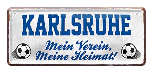 Karlsruhe Fan Blechschild - Retro Fußball Schild - Deko Fanartikel für Wohnzimmer Kinderzimmer Werkstatt - schöne Geschenkidee für große und kleine Karlsruher Fussball Fans - 28x12cm von helges-shop