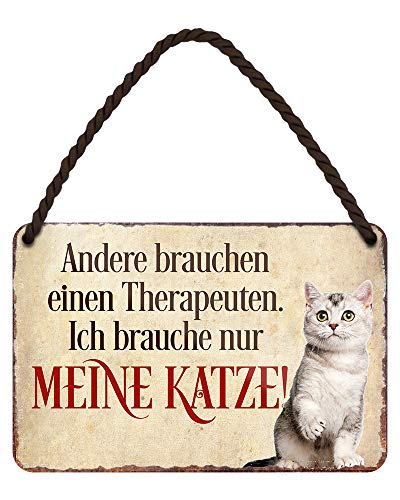 Katzen Blechschild - Hängeschild mit Kordel und Saugnapf - lustige Deko oder Geschenk für Katzenliebhaber Katzenbesitzer Katzenfreunde Katzenfans - Wanddeko oder Türdeko - 18x12cm von helges-shop