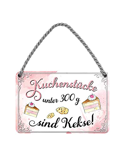 Kuchen und Torten Blechschild - Metallschild mit Kordel und Saugnapf - Schild für Kuchenliebhaber und Fans - Deko Küche Esszimmer Bäckerei Konditorei Cafe - Geschenk für Hobbybäcker - 18x12cm von helges-shop