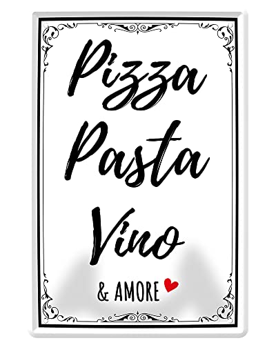Küchenschild Pizza Pasta Vino & Amore - dekoratives Blechschild für Liebhaber der italienischen Küche - 20 cm x 30 cm von helges-shop