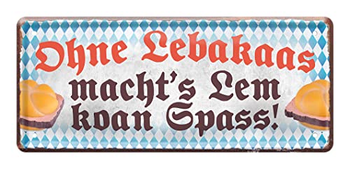 Leberkäs Blechschild - lustiges Retro Deko Metallschild - Schild für Feinschmecker Genießer und Gourmets - Dekoration für Küche Lokal Restaurant Wirtshaus Gasthof Imbiss - 28x12cm von helges-shop