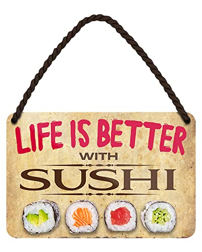 Life is better with Sushi - Retro Deko Hängeschild mit Kordel und Saugnapf - Dekoration Küche Sushi Japan Restaurant - 18x12cm Life is better with Sushi - Retro Deko Hängeschild mit Kordel und Saugnapf - Dekoration Küche Sushi Japan Restaurant - 18x12cm von helges-shop