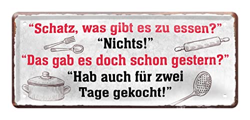 Lustiges Küchenbild - Blechschild im Format 28x12cm - Schild mit schönem Küchenspruch Zitat Weisheit - Dekoration für Küche Esszimmer - Geschenkidee für Kochin Koch Hausmann Hausfrau von helges-shop