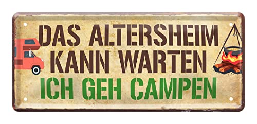 Lustiges Schild zum Thema Camping - Retro Deko Blechschild - Metallschilder Dekoration für Caravan Wohnmobil Wohnwagen Reisemobil Campingplatz - 28x12cm von helges-shop