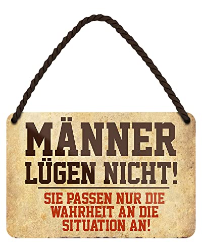 Männer lügen nicht - lustiges Blechschild mit Kordel und Saugnapf - Schild mit lustigen Spruch für alle die sich angesprochen fühlen - Geschenkidee für Männer - Schilder Deko für Wand Tür - 18x12cm von helges-shop