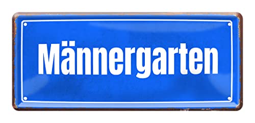 Männergarten - Retro Blechschild - Deko Metallschild für Männerhort Kneipe Pub Club - Wanddeko Türdeko im Vintage Straßenschild Stil - inkl. Befestigungsset - Geschenkidee für Männer - 28x12cm von helges-shop