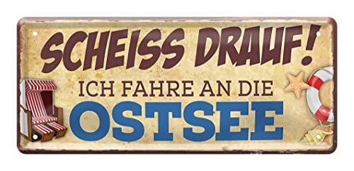 Ostsee Blechschild - Retro Deko Metallschild - Geschenk für Küstenfans Ostseefans - Dekoration Wohnmobil Wohnwagen Reisemobil Camper Büro Werkstatt - 28x12cm von helges-shop