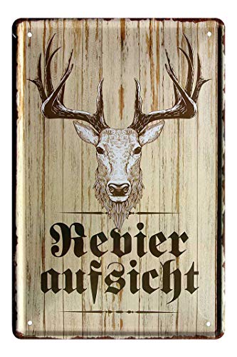 Revieraufsicht - Retro Deko Blechschild - Schild für Jäger Grünrock Weidmann - Metallschild Geschenk Jägersmann Wildschütz Nimrod grüne Zunft Jagdaufseher - Dekoration Jagdrevier - 20x30cm von helges-shop