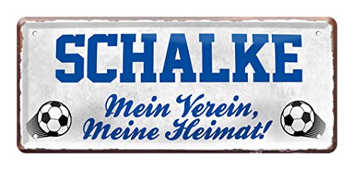 Schalke Fan Blechschild - Retro Fußball Schild - Deko Fanartikel für Wohnzimmer Kinderzimmer Werkstatt - schöne Geschenkidee für große und kleine Schalker Fussball Fans - 28x12cm von helges-shop