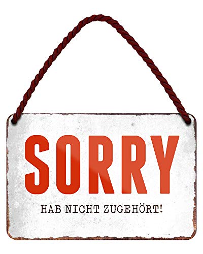 Sorry hab Nicht zugehört - witziges Metallschild mit Kordel und Saugnapf - Hängeschild mit lustigen Spruch - Türdeko oder Wanddeko für Wohnung Werkstatt Arbeit Jugendzimmer Gaming - 18x12cm von helges-shop