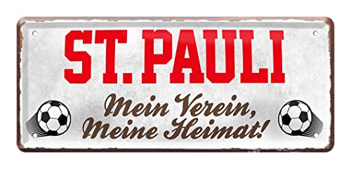 St. Pauli Fan Blechschild - Retro Fußball Schild - Deko Fanartikel für Wohnzimmer Kinderzimmer Werkstatt - schöne Geschenkidee für große und kleine Sankt Paulianer Fussball Fans - 28x12cm von helges-shop