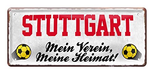 Stuttgart Fan Blechschild - Retro Fußball Schild - Deko Fanartikel für Wohnzimmer Kinderzimmer Werkstatt - schöne Geschenkidee für große und kleine Stuttgarter Fussball Fans - 28x12cm von helges-shop