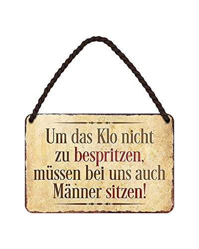 Toilettenschild mit witzigen Spruch - sehr nützliches und dekoratives Hinweisschild für WC Toilette Gästeklo Badezimmer - Metallschild mit Saugnapf und Kordel zur einfachen Befestigung - 18x12cm von helges-shop