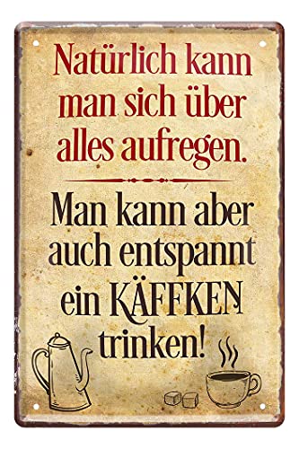 Vintage Retro Kaffee Blechschild - lustiges Metallschild mit witzigen Spruch für Kaffeegenießer - Wanddeko Küche Kaffeebar Esszimmer Büro Arbeit - Geschenk Kaffee-Junkies Kaffeesüchtige - 20x30cm von helges-shop