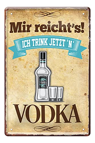 Vodka Schild - Retro Deko Blechschild - lustiger Spruch für Vodka Trinker & Genießer - witzige Wanddeko für Kellerbar Partyraum Hausbar Bar - Wodka Zubehör - Geschenk für Wodka Fans - 20x30cm von helges-shop