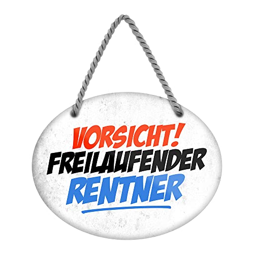 Vorsicht Freilaufender Rentner Blechschild - lustiges Geschenk zur Rente Ruhestand - Geschenkidee für Rentner Rentnerin - 18 cm x 12 cm von helges-shop