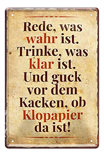 WC Retro Deko Blechschild im Vintage Stil - Toiletten Dekoration Schild - Dekoblechschild für Gästeklo oder Bad - Wanddeko für Klosett Örtchen - Toilettenschild mit lustigem Spruch - 20x30cm von helges-shop