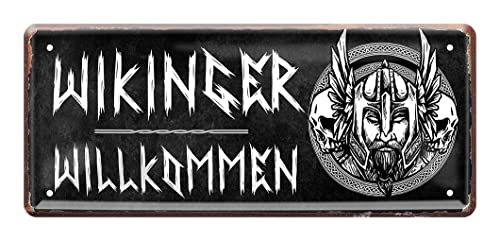 Wikinger-Deko Retro Blechschild | 28 cm x 12 cm | Dekoration Hauseingang Flur Wohnzimmer | Geschenk-Idee für Wikinger-Fans von helges-shop