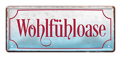 Wohlfühloase Blechschild - Retro Deko Schild für Wohnzimmer Balkon Terrasse Lieblingsplatz - 28x12cm von helges-shop