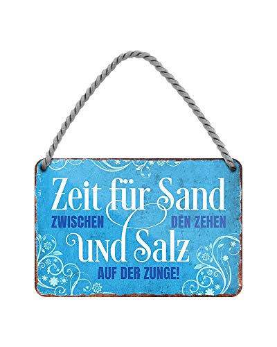 Zeit für Sand zwischen den Zehen und Salz auf der Zunge - Hängeschild mit Kordel und Saugnapf - Maritime Deko für Strandkorb Bad Garten Balkon Terrasse Eingang Lieblingsplatz Boot - 18x12cm von helges-shop