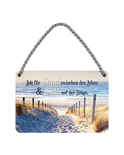 Zeit für Sand zwischen den Zehen und Salz auf der Zunge - Hängeschild mit Kordel und Saugnapf - Maritime Wanddeko für Strandkorb Badezimmer Garten Balkon Terrasse Eingang Lieblingsplatz - 18x12cm von helges-shop