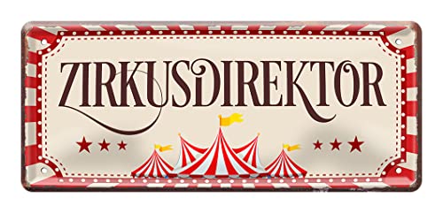 Zirkusdirektor Blechschild - Deko Schild im Retro Vintage Look - lustige Schilder Geschenkidee für Vater Papa Boss Manager Chef Meister Direktor Lehrer - Türschild oder Wanddeko - 28x12cm von helges-shop
