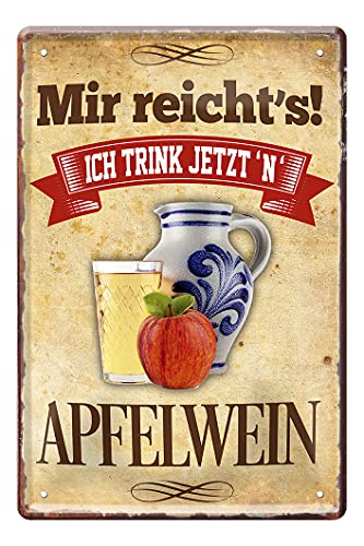 helges-shop Apfelwein Ebbelwoi Blechschild - Retro Deko Metallschild - Schild für Ebbelwein Trinker - Deko für Küche Lokal Kneipe Straußwirtschaft Partykeller Bar - Geschenk für Äppler Fans - 20x30cm von helges-shop