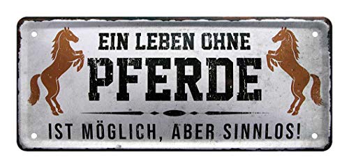 helges-shop EIN Leben ohne Pferde ist möglich - Retro Deko Metallschild - Schild mit lustigen Spruch für Pferdeliebhaber und Besitzer - Wanddeko oder Türdeko - Geschenkidee Pferdefreunde - 28x12cm von helges-shop