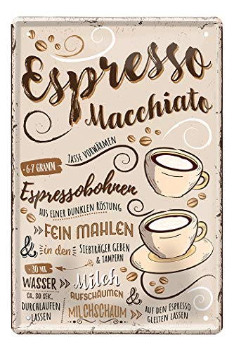 helges-shop Espresso Macchiato Blechschild - Retro Deko Kaffee Espresso Schild - Metallschild zur Dekoration von Küche Kaffeeladen American Cafe Diner Bistro - Anleitung Rezept Zubereitung - 20x30cm helges-shop Espresso Macchiato Blechschild - Retro Deko Kaffee Espresso Schild - Metallschild zur Dekoration von Küche Kaffeeladen American Cafe Diner Bistro - Anleitung Rezept Zubereitung - 20x30cm von helges-shop