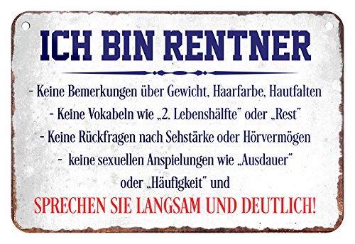 helges-shop Ich Bin Rentner Blechschild - lustiges Metallschild mit Kordel und Saugnapf - Schild mit witzigen Spruch für die ewig jung Gebliebenen - Geschenkidee für Oma Opa Großeltern - 18x12cm von helges-shop