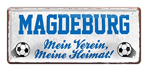 helges-shop Magdeburg Fan Blechschild - Retro Fußball Schild - Deko Fanartikel für Wohnzimmer Kinderzimmer Werkstatt - schöne Geschenkidee für große und kleine Magdeburger Fussball Fans - 28x12cm von helges-shop