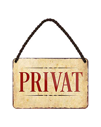 helges-shop Retro Privat Blechschild - sehr nützliches und dekoratives Deko Hinweisschild - Metallschild mit Saugnapf und Kordel zur einfachen Befestigung - Wanddeko oder Türschild - 18x12cm von helges-shop