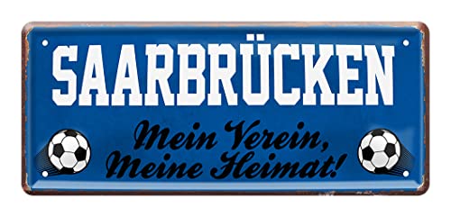 helges-shop Saarbrücken Fan Blechschild - Retro Fußball Schild - Deko Fanartikel für Wohnzimmer Kinderzimmer Werkstatt - schöne Geschenkidee für große und kleine Saarbrücker Fussball Fans - 28x12cm von helges-shop