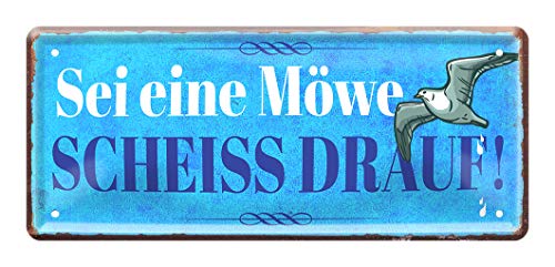 helges-shop Sei eine Möwe Sch Drauf - witziges Retro Deko Metallschild - lustige Wanddeko oder Türdeko - Blechschild Nicht nur für Möwen Liebhaber - 28x12cm von helges-shop